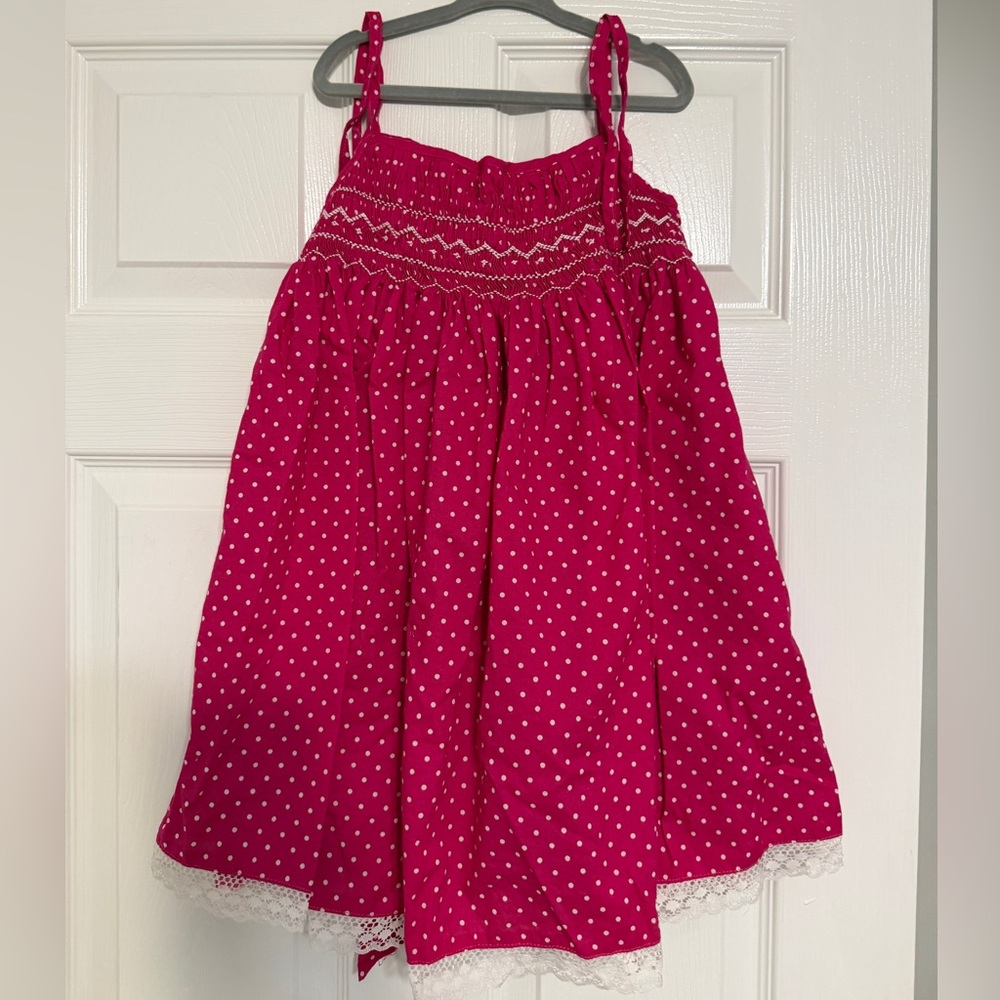 Girls Pink Polka Dot Sundress with Lace Trim
